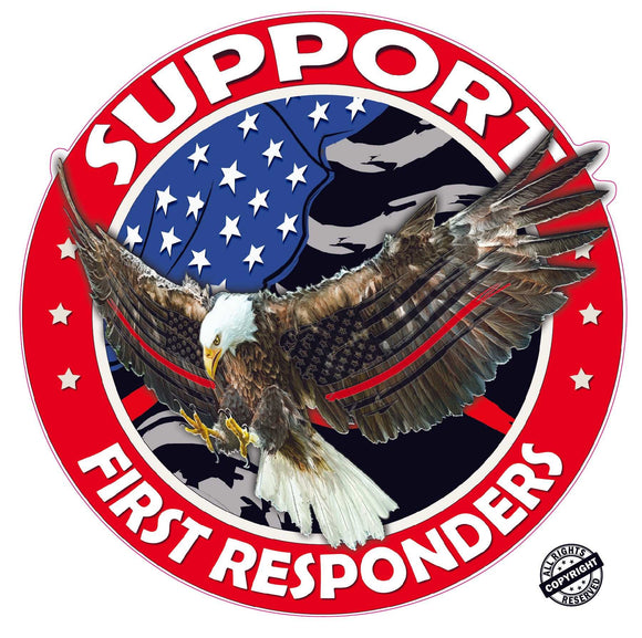 Support Thin Red Line First Responders American Flag Eagle Decal
