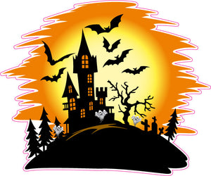 Halloween Haunted House with ghosts, Bats moon Wall Decor Decal