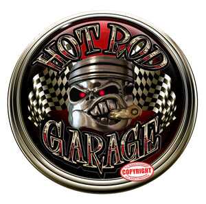 Hotrod Garage skull crest decal