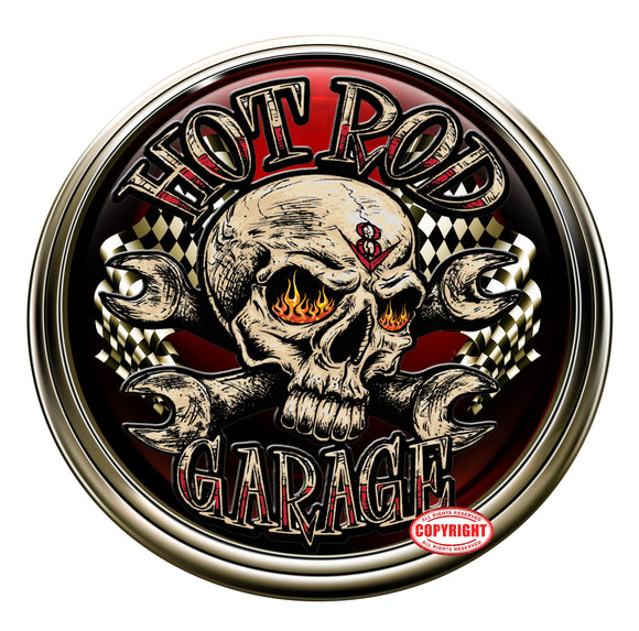 Hot Rod Garage Skull crest Decal