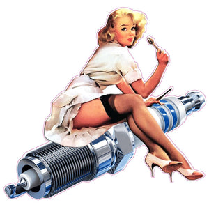 Spark Plug Pin Up Girl Decal