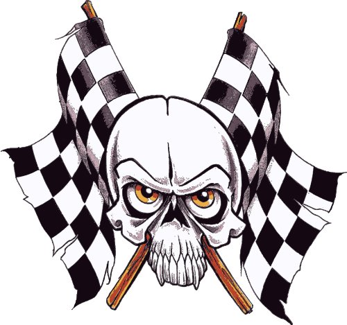 Checkered Flags Skull Decal - | Nostalgia Decals Online retro car decals, old school vinyl stickers for cars, racing graphics for cars, car decals for girls