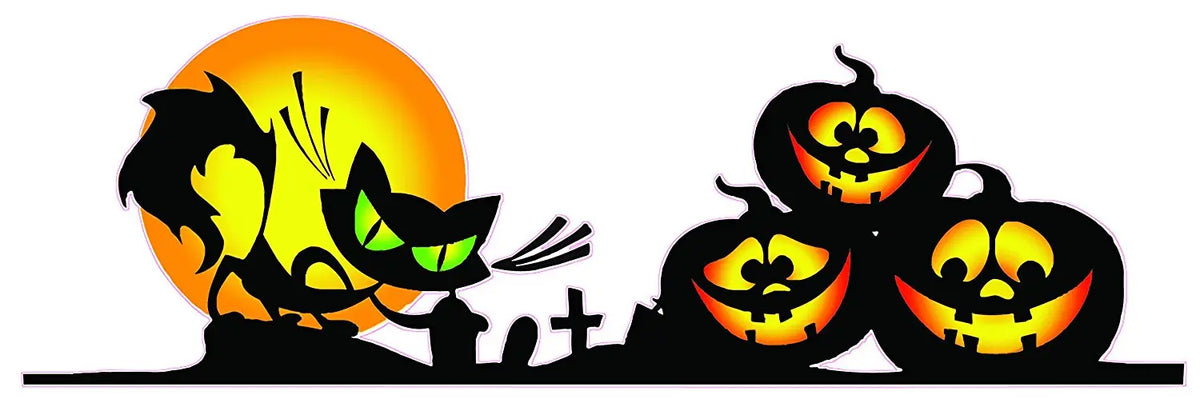 Halloween Pumpkins with Black Cat Scene Wall or Window Decor Decal ...