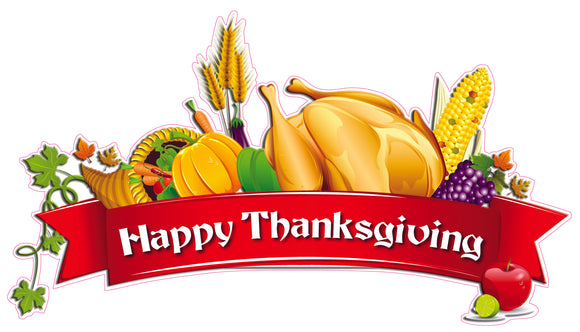 Happy Thanksgiving Ribbon Wall or Window Decor Decal - 36