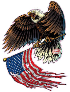 Eagle With flag pole Worn American Flag decal sticker