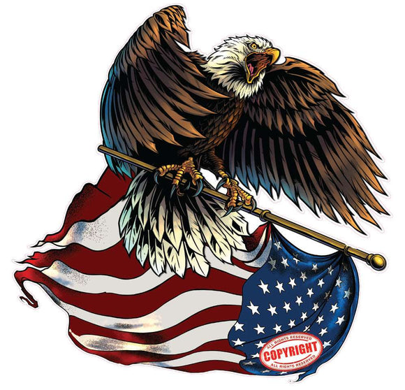 Eagle With flag pole American Flag right decal sticker