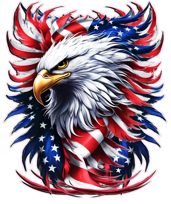 Feathered American flag eaglehead decal