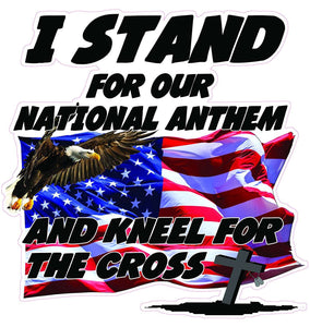 I Stand for Our National Anthem and Kneel for the Cross Version 2 Decal  | Nostalgia Decals Online military window stickers for cars and trucks, army vinyl decals for cars, marine corps vinyl stickers, die cut vinyl american flag decals