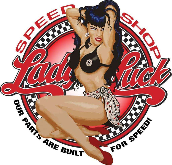 Lucky Ladie Speed Shop Decal | Nostalgia Decals Online truck decal stickers for windows, car window decals and stickers, auto brand stickers, logo decals for cars