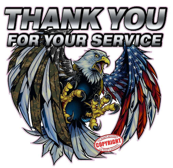 Screaming American Flag Bald Eagle Military Thank you for your service decal