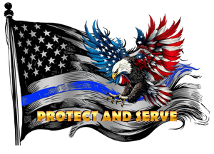 Worn American Flag Thin blue line Decal with Bald Eagle