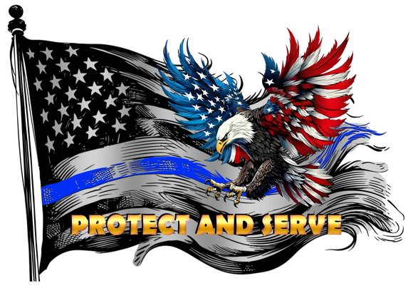 Worn American Flag Thin blue line Decal with Bald Eagle