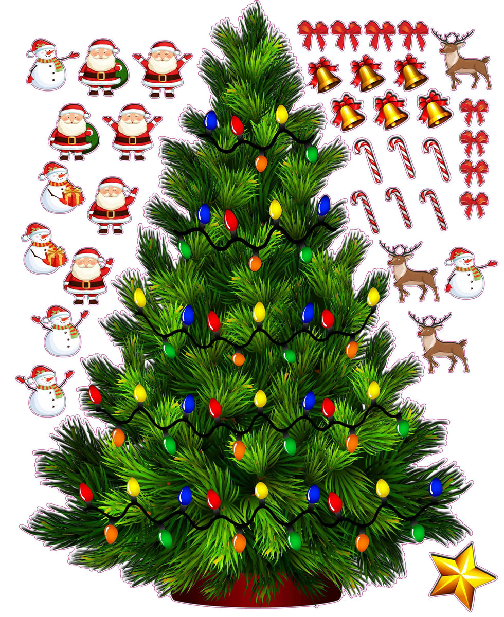 Holiday Build a Christmas Tree with Santa and snowman Wall Decor Decal