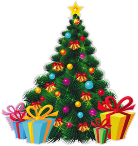 Christmas Tree with Presents and bells Window and Wall Decor Decal