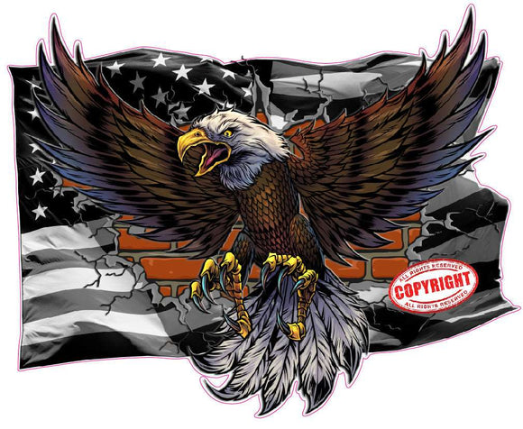 Black American Flag bald eagle Brick wall decal sticker