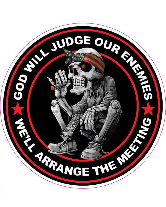 God Will Judge Our Enemies Skeleton American Flag Bandana Decal