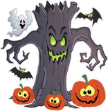 Halloween Haunted Tree with Ghost and Bats Pumpkins