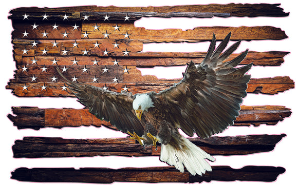 Plank wood American flag Eagle decal sticker