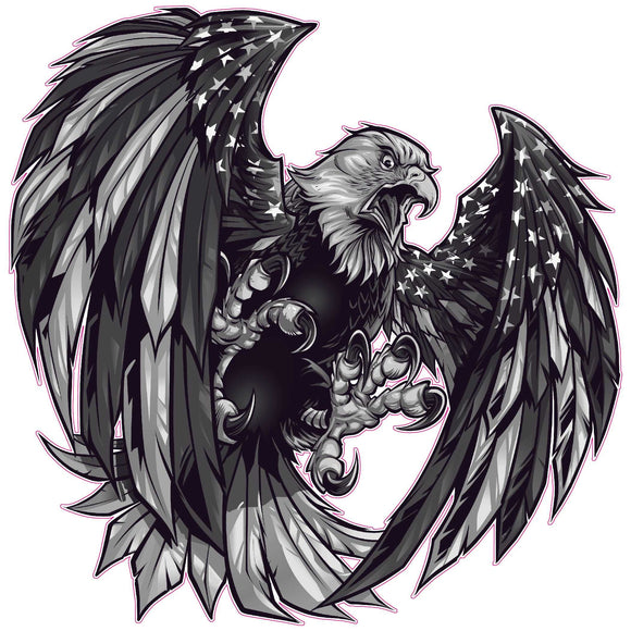 Screaming American Flag Bald Eagle Wings Black and White decal