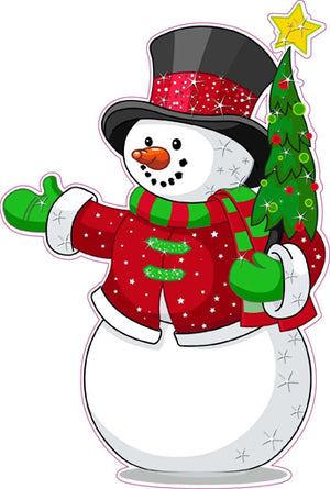 snowman with christmas tree WALL DECAL