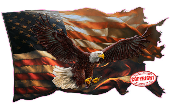 Worn American flag eagle wings decal
