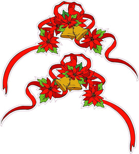 Christmas Poinsettia Corner Ribbon Pair Window and Wall Decor Decal - 12"x8" | Nostalgia Decals Online vinyl sticker wall decor, wall decoration vinyl decals, vinyl holiday wall stickers, vinyl window stickers for the holidays