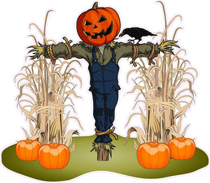 Halloween Corn Stalks and Scarecrow Pair Wall Decor Decal - 24" x 20" | Nostalgia Decals Online vinyl sticker wall decor, wall decoration vinyl decals, vinyl holiday wall stickers, vinyl window stickers for the holidays
