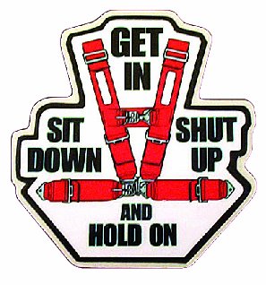 Get in Sit Down and Hold on Decal - | Nostalgia Decals Online retro car decals, old school vinyl stickers for cars, racing graphics for cars, car decals for girls