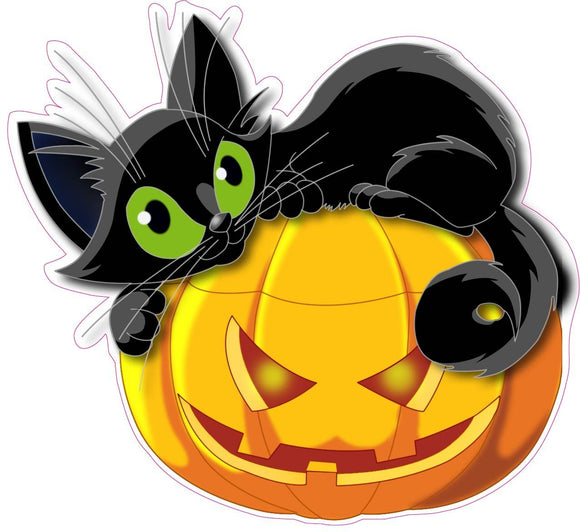 Halloween Pumpkin with Black Cat Wall or Window Decor Decal - 12