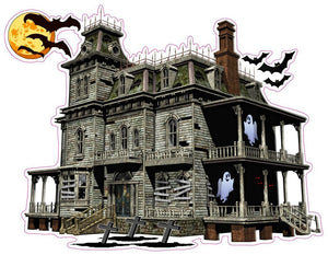 Haunted House with Bats and Ghost Wall Decor Decal - Wall Decor - 12" x 10" | Nostalgia Decals Online vinyl sticker wall decor, wall decoration vinyl decals, vinyl holiday wall stickers, vinyl window stickers for the holidays