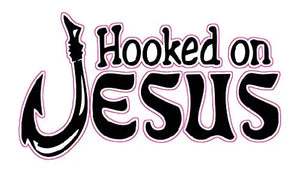 Hooked on Jesus Decal - | Nostalgia Decals Online retro car decals, old school vinyl stickers for cars, racing graphics for cars, car decals for girls