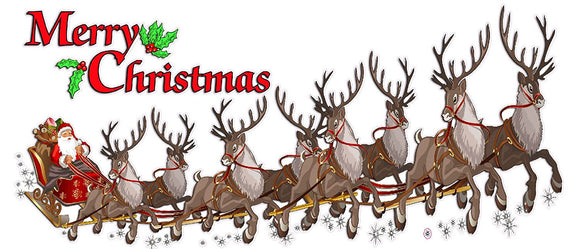 Merry Christmas Santa Claus with Sleigh and Reindeer Window and Wall Decor Decal - 24