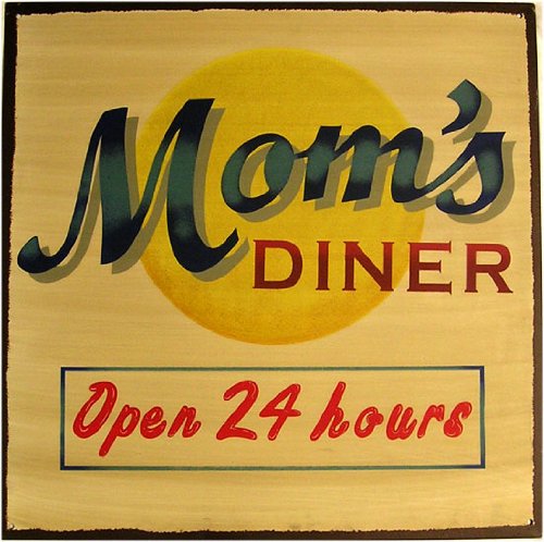 Mom's Diner Open 24 Hours Decal - | Nostalgia Decals Online retro car decals, old school vinyl stickers for cars, racing graphics for cars, car decals for girls