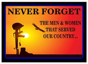 Never Forget the Men and Women That Served Our Country Decal - 6" x 4.5" | Nostalgia Decals Online military window stickers for cars and trucks, army vinyl decals for cars, marine corps vinyl stickers, die cut vinyl navy decals