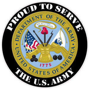 Proud to Serve the U.S. Army Decal - 3" | Nostalgia Decals Online military window stickers for cars and trucks, army vinyl decals for cars, marine corps vinyl stickers, die cut vinyl navy decals