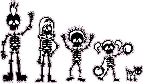 Skeleton Stick Family Mom Dad Son and Daughter Dog Decal - | Nostalgia Decals Online cute stick figure family stickers, car window stick family, stick figure family decals