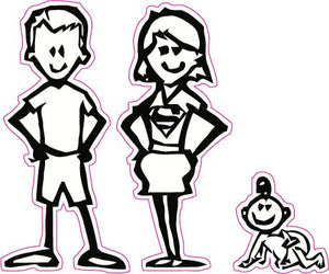 Stick Family Mom and Dad and Baby Decal - | Nostalgia Decals Online cute stick figure family stickers, car window stick family, stick figure family decals