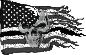 American ripped flag black & white with skull decal - Nostalgia Decals Online