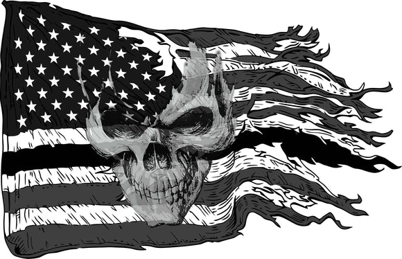 American ripped flag black & white with skull decal