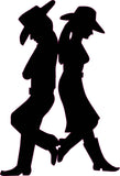 Cowgirl and Cowboy Silhouette Black back to back decal
