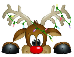 Rudolph Peeking Through the Window Wall and Window Decor Decal - 10"x13" | Nostalgia Decals Online vinyl sticker wall decor, wall decoration vinyl decals, vinyl holiday wall stickers, vinyl window stickers for the holidays