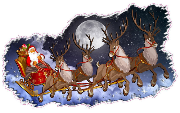 Christmas and Holiday Wall Décor Decal Santa Claus with Sleigh and Reindeer - 48