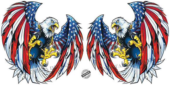 Screaming American Flag Bald Eagle Wings Decals Pairs