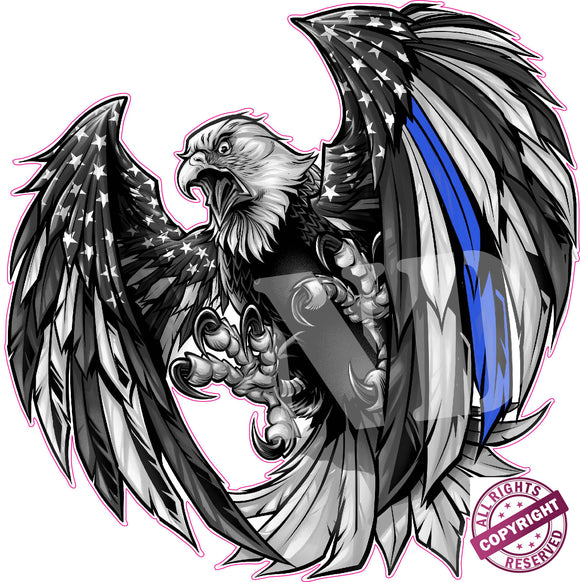 Thin Blue line Law enforcement American Flag Eagle magnet decal 5